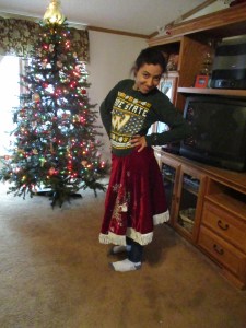 Kara modeling the tree skirt